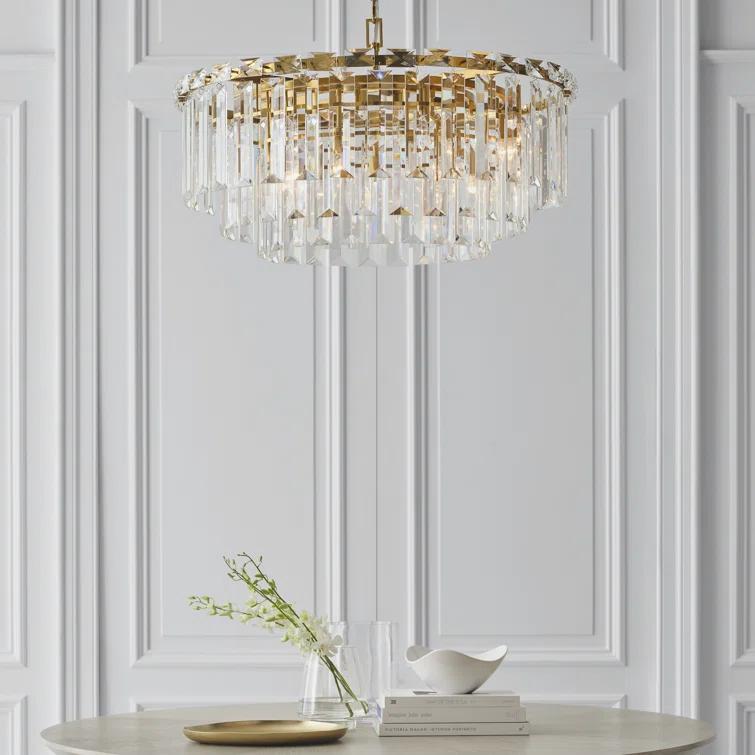 Elegant Burnished Brass and Crystal 16-Light Chandelier
