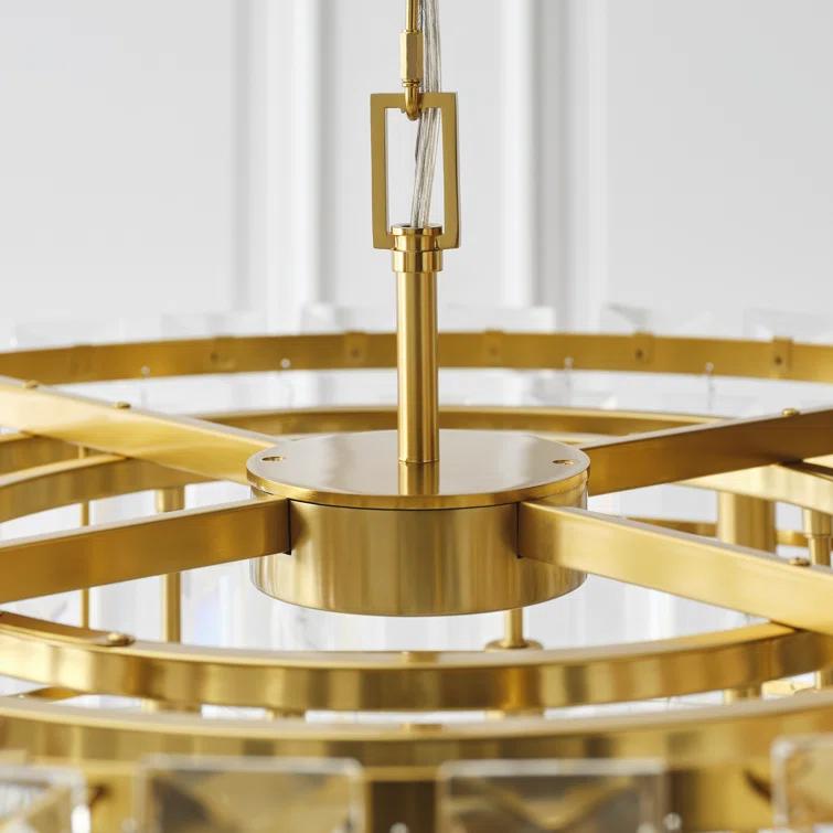 Elegant Burnished Brass and Crystal 16-Light Chandelier
