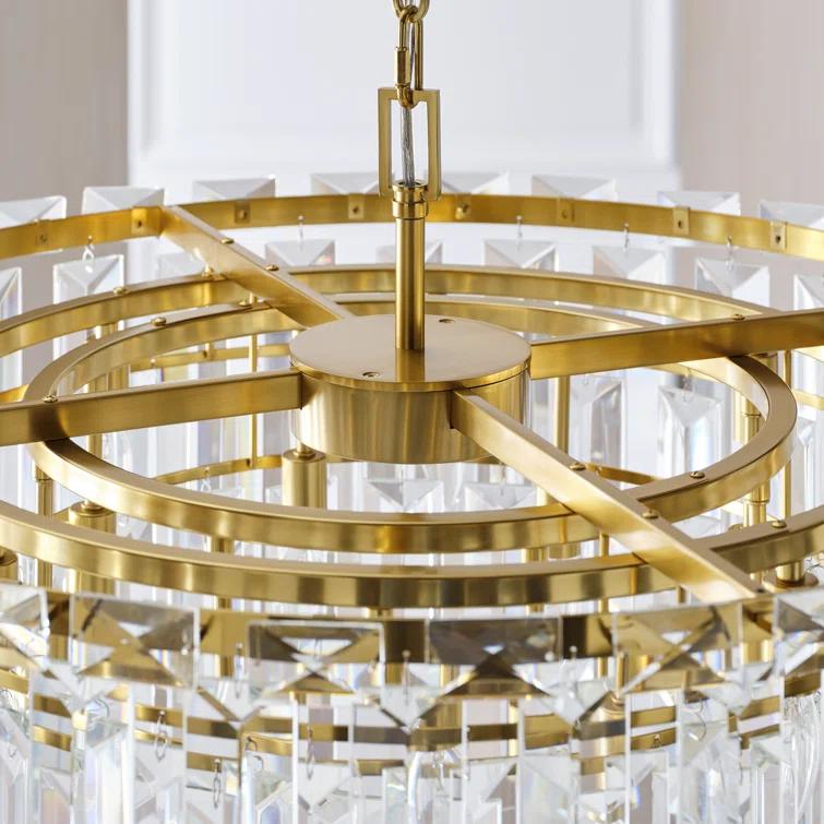 Elegant Burnished Brass and Crystal 16-Light Chandelier