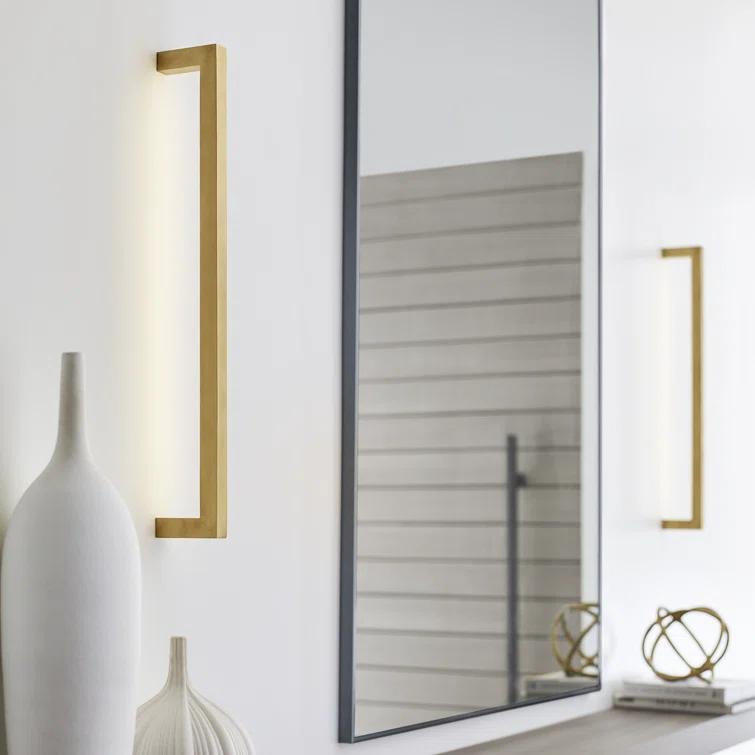 Stagger Natural Brass Slim LED Wall Sconce, Dimmable 25.1"