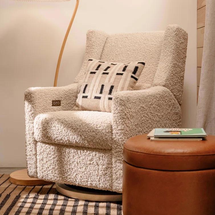 Babyletto Kiwi Almond Teddy Loop Nursery Power Glider Recliner Chair with Light Wood Base