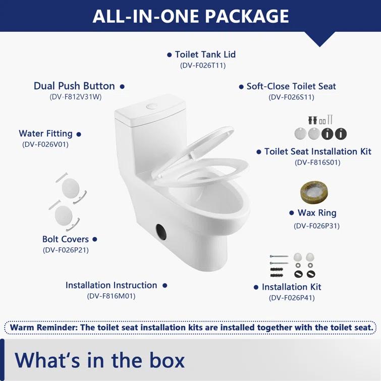 Ally Standard Bathroom Toielt, Modern Toilet with Comfort Chair Height Floor Mounted(Seat Included)