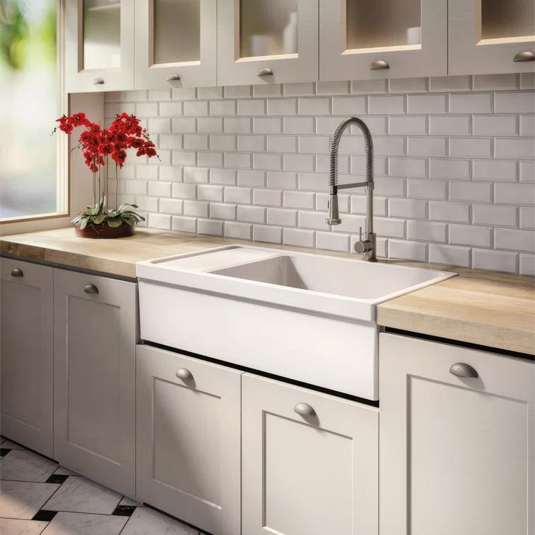 Glossy Black Fireclay Reversible Sink with Drainboard