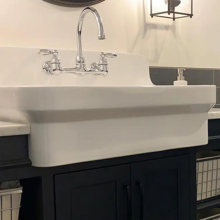 Whitehaus Collection 30" Front Apron Fireclay Kitchen Sink with High Back Splash & Faucet Drilling
