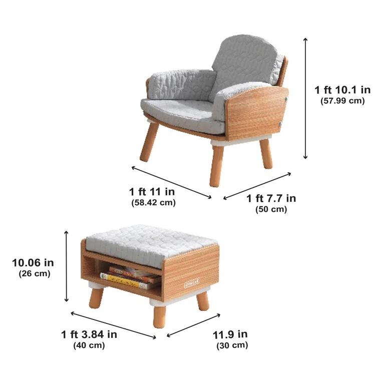 Kids 8.34'' Wood Club Chair Chair and Ottoman