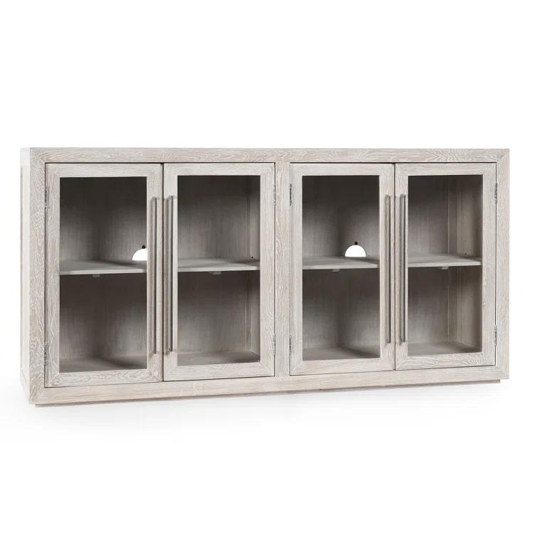 Beige Solid Wood 72'' Sideboard with Glass Doors