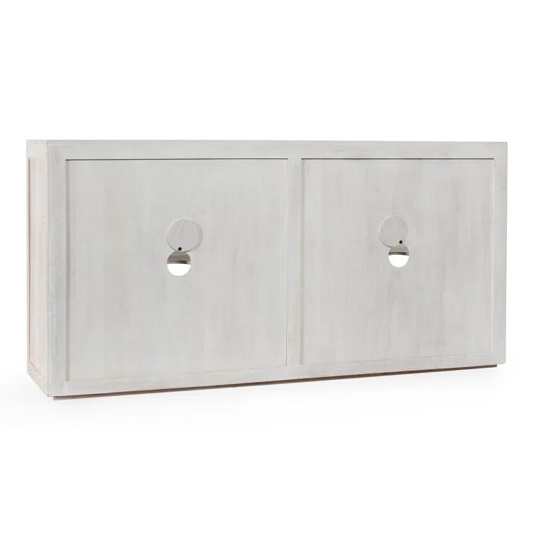 Beige Solid Wood 72'' Sideboard with Glass Doors