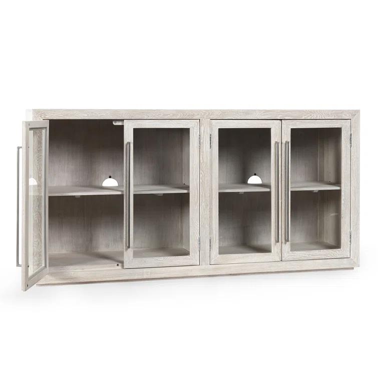 Beige Solid Wood 72'' Sideboard with Glass Doors