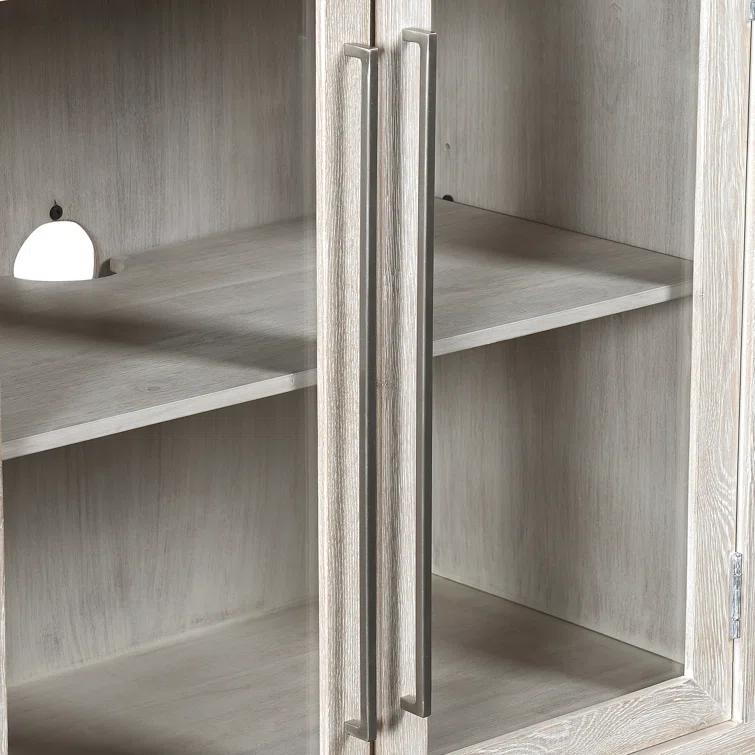 Beige Solid Wood 72'' Sideboard with Glass Doors