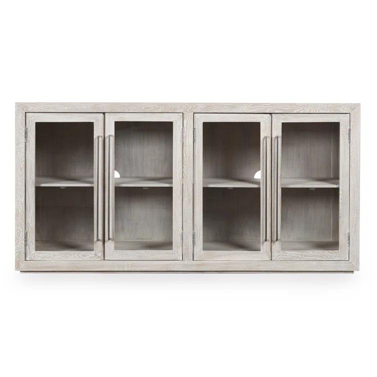 Beige Solid Wood 72'' Sideboard with Glass Doors