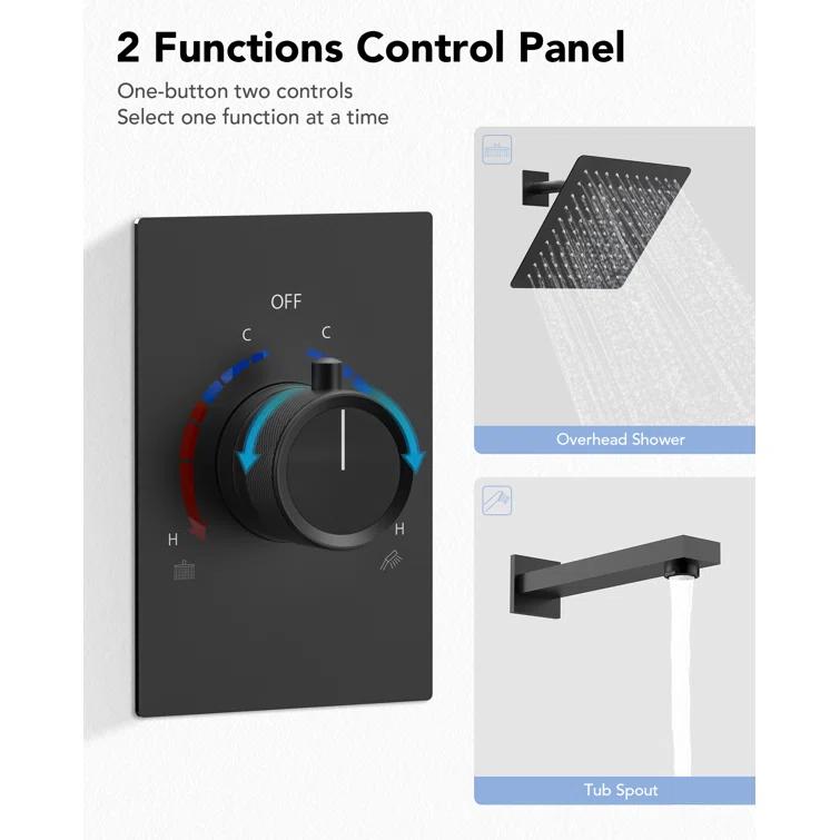 AquaSpa Dual-Function Tub Shower Faucet Set, Shower Trim Kit with Rain Shower Head and Valve