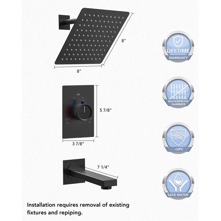 AquaSpa Dual-Function Tub Shower Faucet Set, Shower Trim Kit with Rain Shower Head and Valve