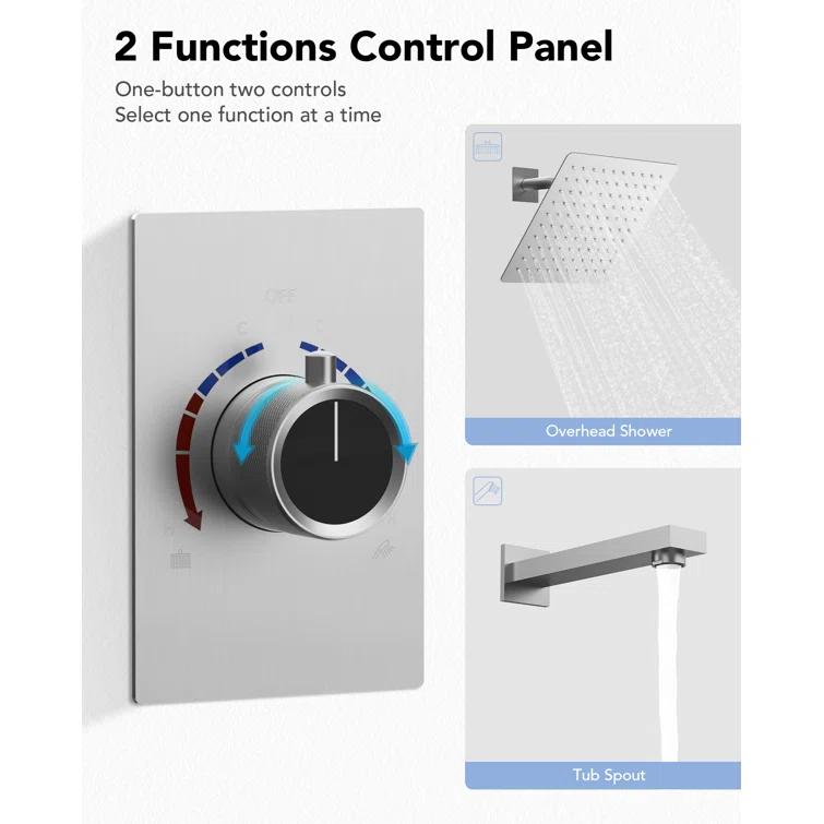 AquaSpa Shower Faucet Set with Tub Spout, 8-Inch Rain Shower Head with Valve