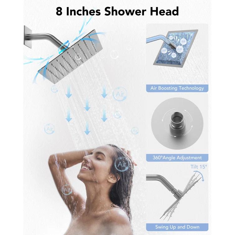 AquaSpa Shower Faucet Set with Tub Spout, 8-Inch Rain Shower Head with Valve