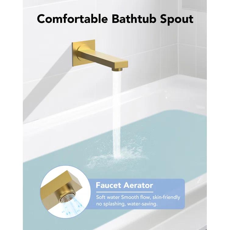 EVERSTEIN AquaSpa Shower Faucet Set with Tub Spout, 8-Inch Rain Shower Head with Valve SFS-1035-GD8