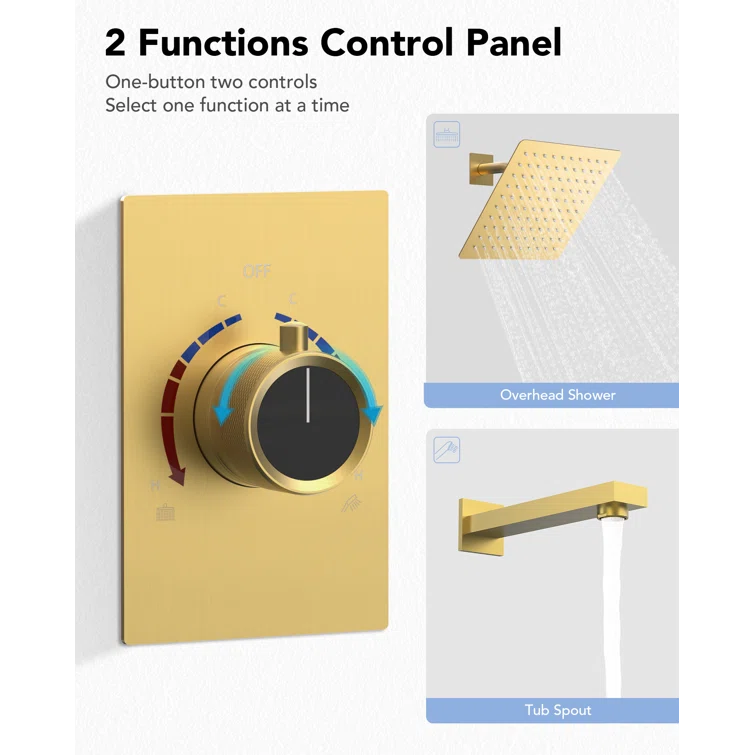 EVERSTEIN AquaSpa Shower Faucet Set with Tub Spout, 8-Inch Rain Shower Head with Valve SFS-1035-GD8
