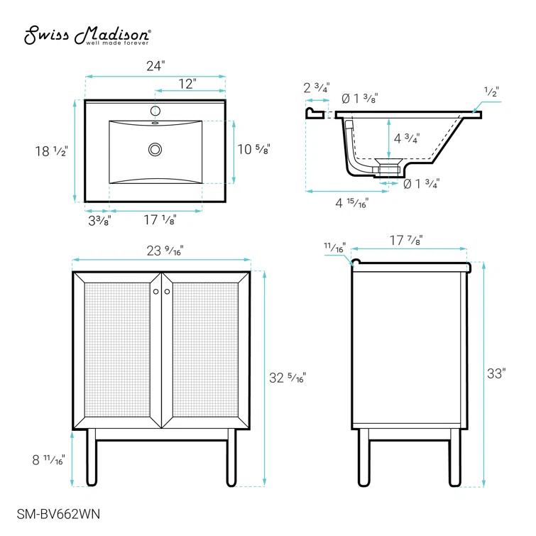 Classe 24" Freestanding Bathroom Vanity with Sink Top