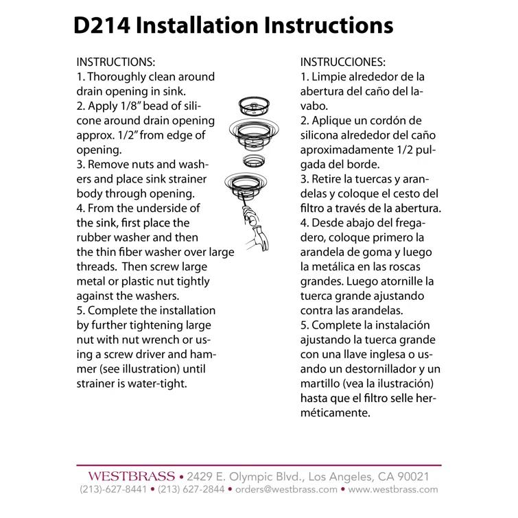 Westbrass Solid Brass Style Kitchen Sink Basket Strainer D214-12A