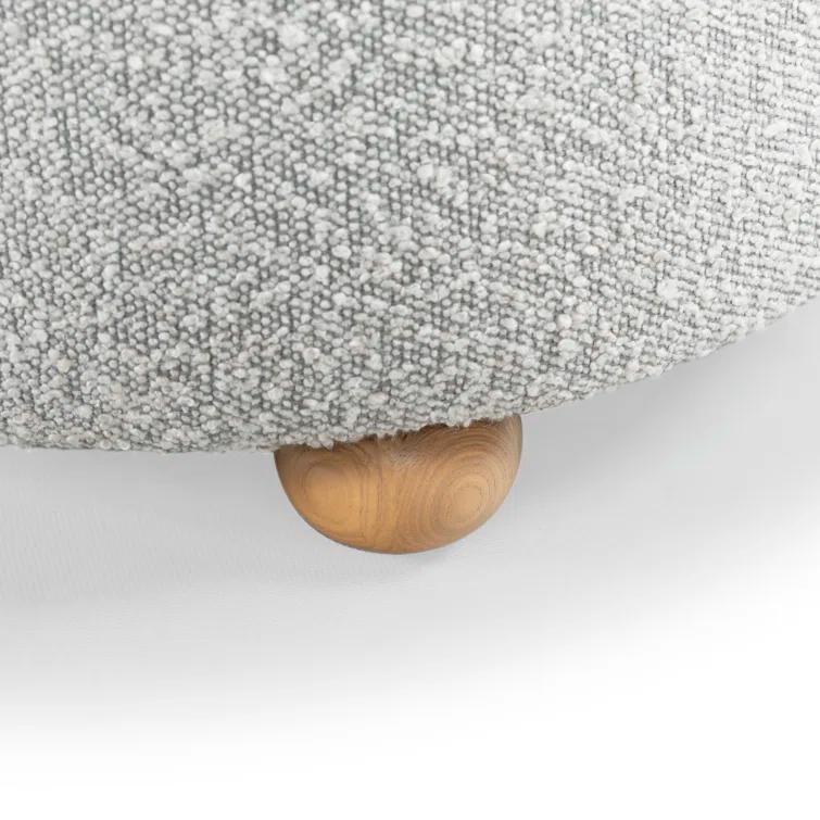 Becka Round Gray Boucle Storage Ottoman with Wood Legs