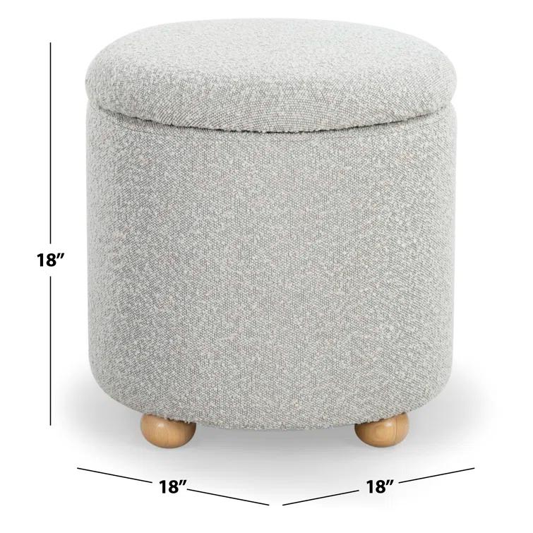 Becka Round Gray Boucle Storage Ottoman with Wood Legs