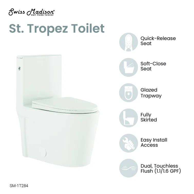 St. Tropez One-Piece Elongated Toilet, Touchless 1.1/1.6 Gpf