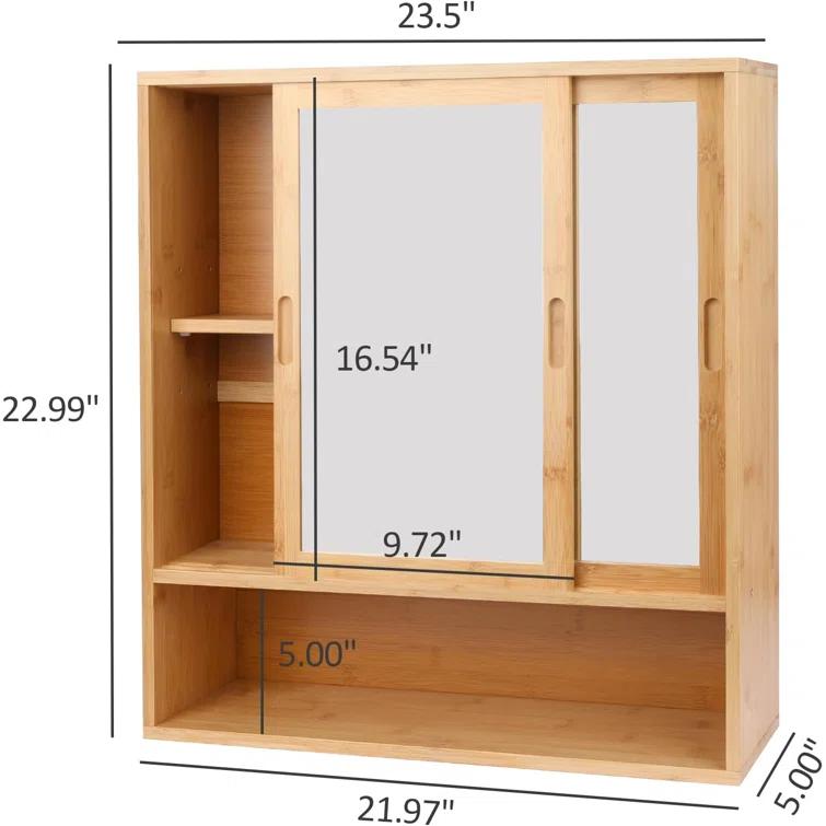 Bamboo Medicine Cabinet Mirror,Mirrored Cabinet With 2 Sliding Doors