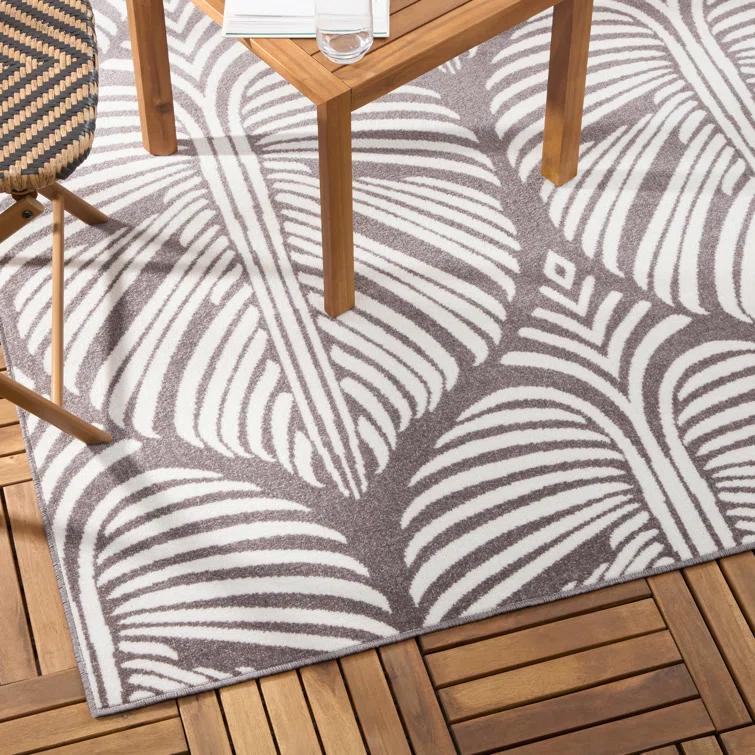 TOMMY BAHAMA Lanai Palm Leaves Indoor Outdoor Area Rug Dark Grey/Ivory