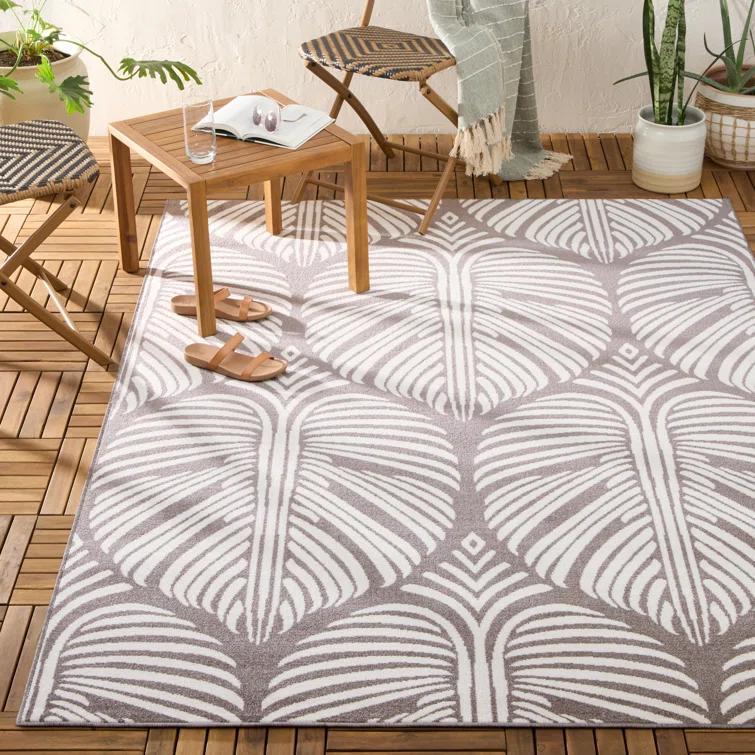 TOMMY BAHAMA Lanai Palm Leaves Indoor Outdoor Area Rug Dark Grey/Ivory