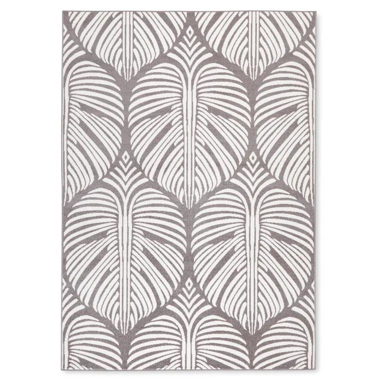 TOMMY BAHAMA Lanai Palm Leaves Indoor Outdoor Area Rug Dark Grey/Ivory