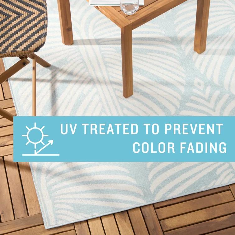 TOMMY BAHAMA Lanai Palm Leaves Indoor Outdoor Area Rug Blue/Ivory