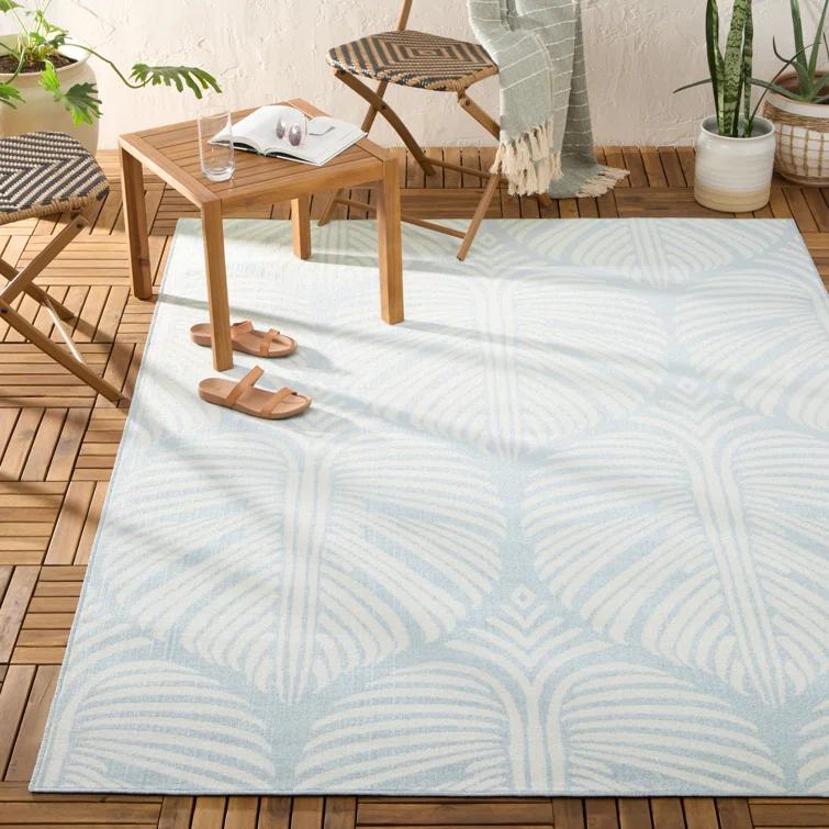 TOMMY BAHAMA Lanai Palm Leaves Indoor Outdoor Area Rug Blue/Ivory