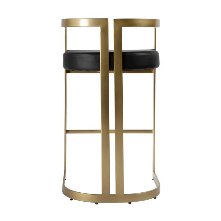 Clarence Black Faux Leather and Gold Metal Swivel Bar Stool