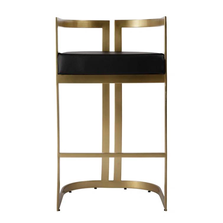 Clarence Black Faux Leather and Gold Metal Swivel Bar Stool