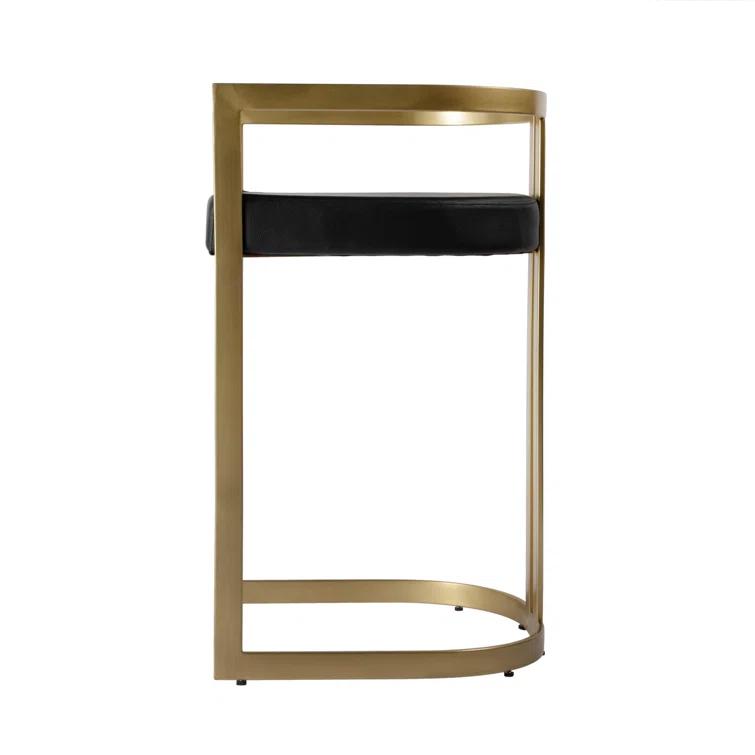 Clarence Black Faux Leather and Gold Metal Swivel Bar Stool