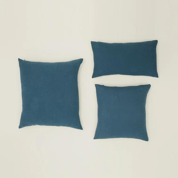Simple Embroidered Linen Lumbar Throw Pillow