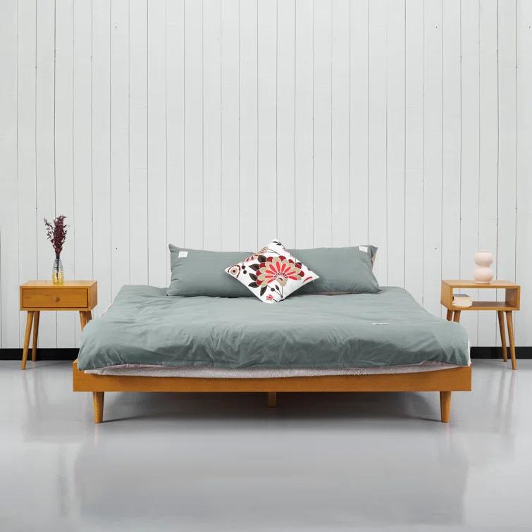 NTC Fly Solid Wood Bed Frame without Headboard and Silent Slats, 1000 lbs Capacity Bed Frame