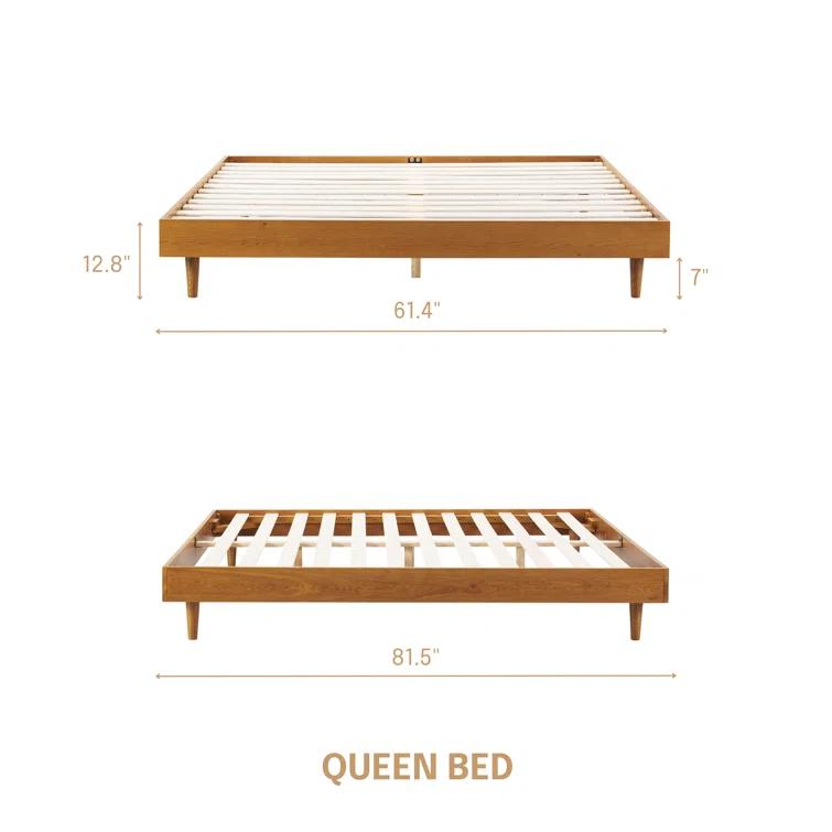 NTC Fly Solid Wood Bed Frame without Headboard and Silent Slats, 1000 lbs Capacity Bed Frame