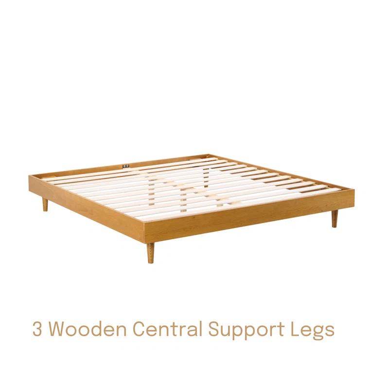 NTC Fly Solid Wood Bed Frame without Headboard and Silent Slats, 1000 lbs Capacity Bed Frame