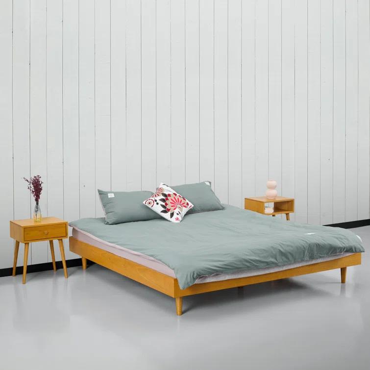 NTC Fly Solid Wood Bed Frame without Headboard and Silent Slats, 1000 lbs Capacity Bed Frame
