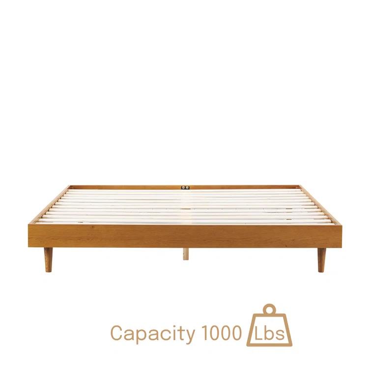 NTC Fly Solid Wood Bed Frame without Headboard and Silent Slats, 1000 lbs Capacity Bed Frame