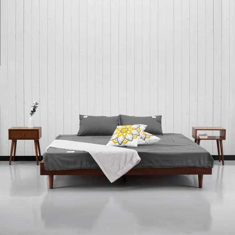 Queen Dark Walnut Wooden Bed Frame with Slats