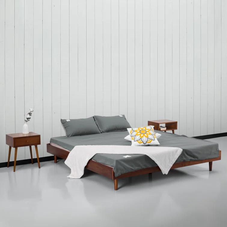Queen Dark Walnut Wooden Bed Frame with Slats