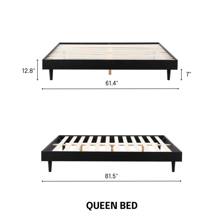 NTC Fly Solid Wood Bed Frame without Headboard and Silent Slats, 1000 lbs Capacity Bed Frame