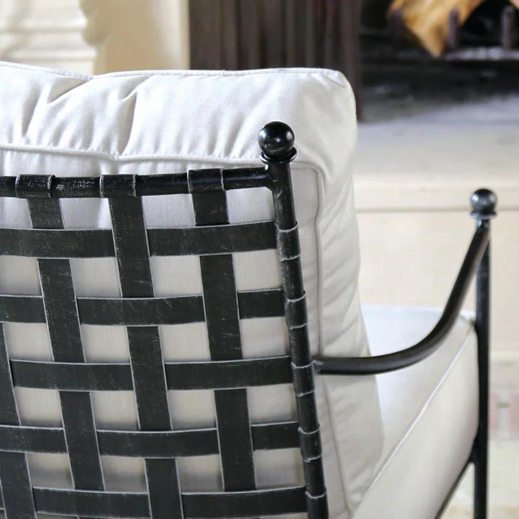 Provence Dark Grey Wrought Iron Outdoor Lounge Chair with Sunbrella Cushions