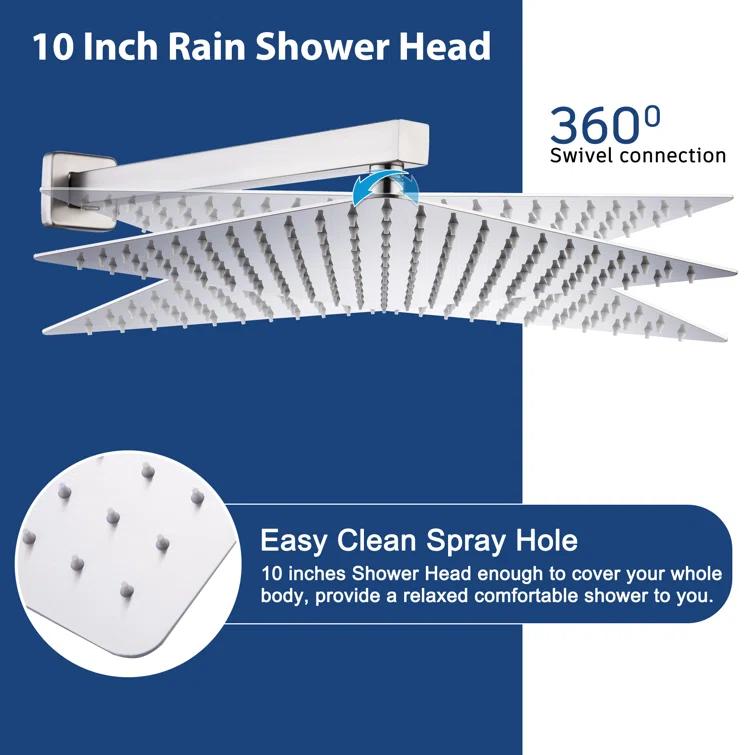 10 inch Wall Mounted Pressure Balanced Complete Shower System With 3 Setting Shower Handheld