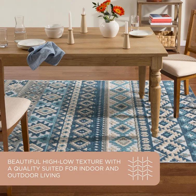 TOWN & COUNTRY EVERYDAY Dahlia Southwestern Stripe Outdoor Rug Blue Multi