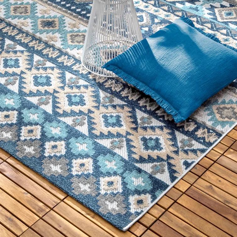 TOWN & COUNTRY EVERYDAY Dahlia Southwestern Stripe Outdoor Rug Blue Multi