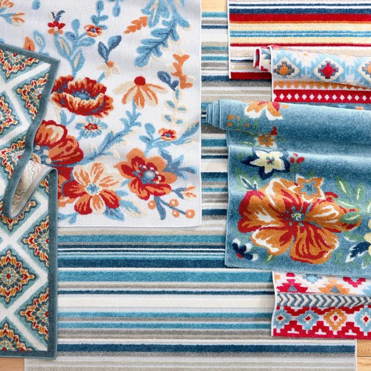 TOWN & COUNTRY EVERYDAY Dahlia Southwestern Stripe Outdoor Rug Blue Multi