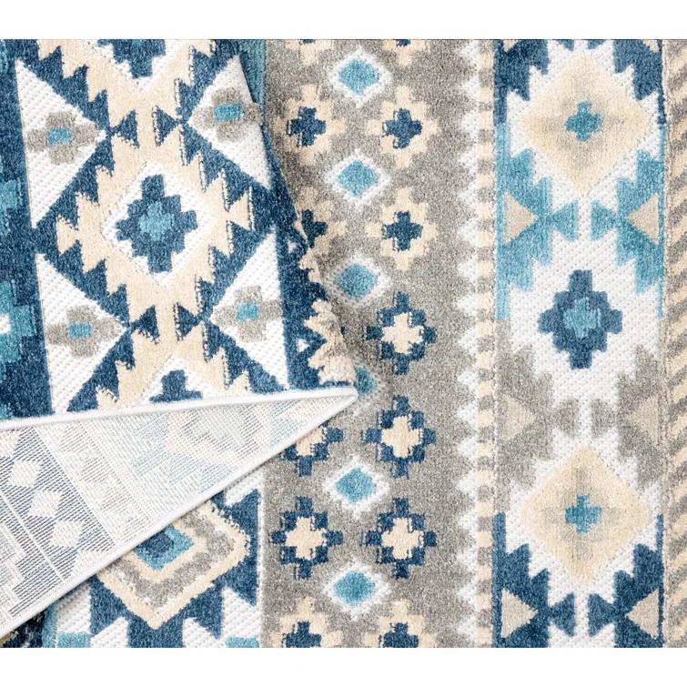 TOWN & COUNTRY EVERYDAY Dahlia Southwestern Stripe Outdoor Rug Blue Multi