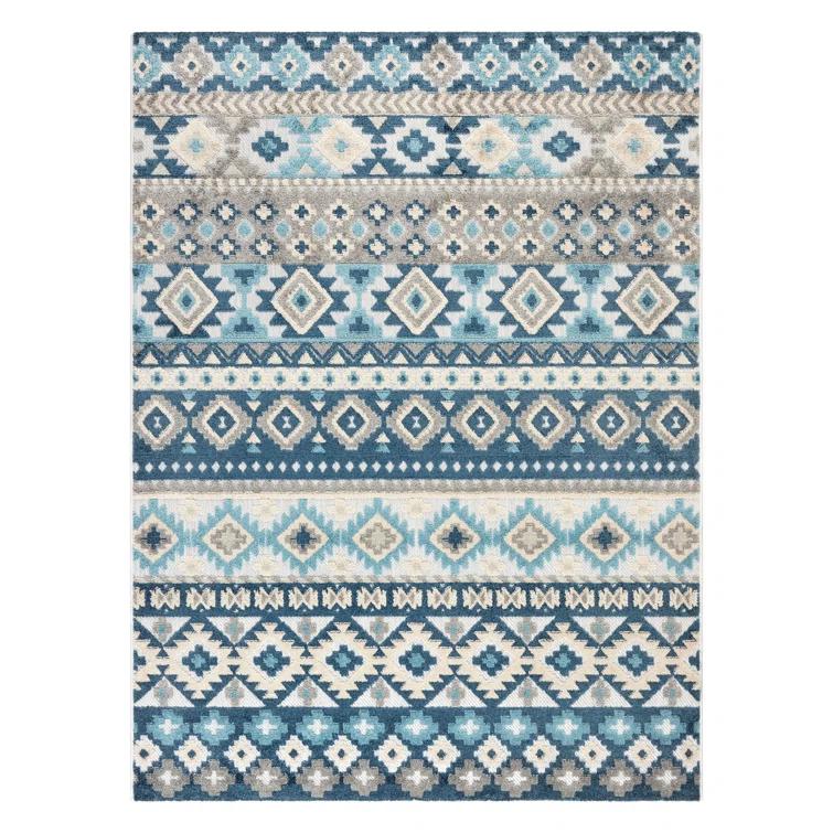 TOWN & COUNTRY EVERYDAY Dahlia Southwestern Stripe Outdoor Rug Blue Multi